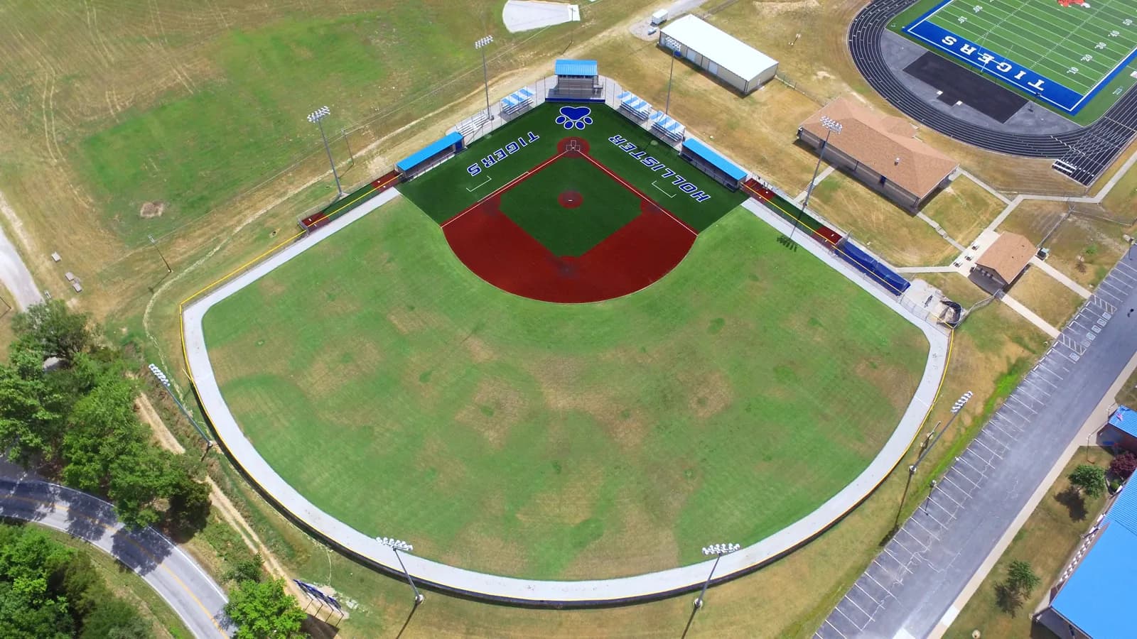 Aerial image of a campus baseball field