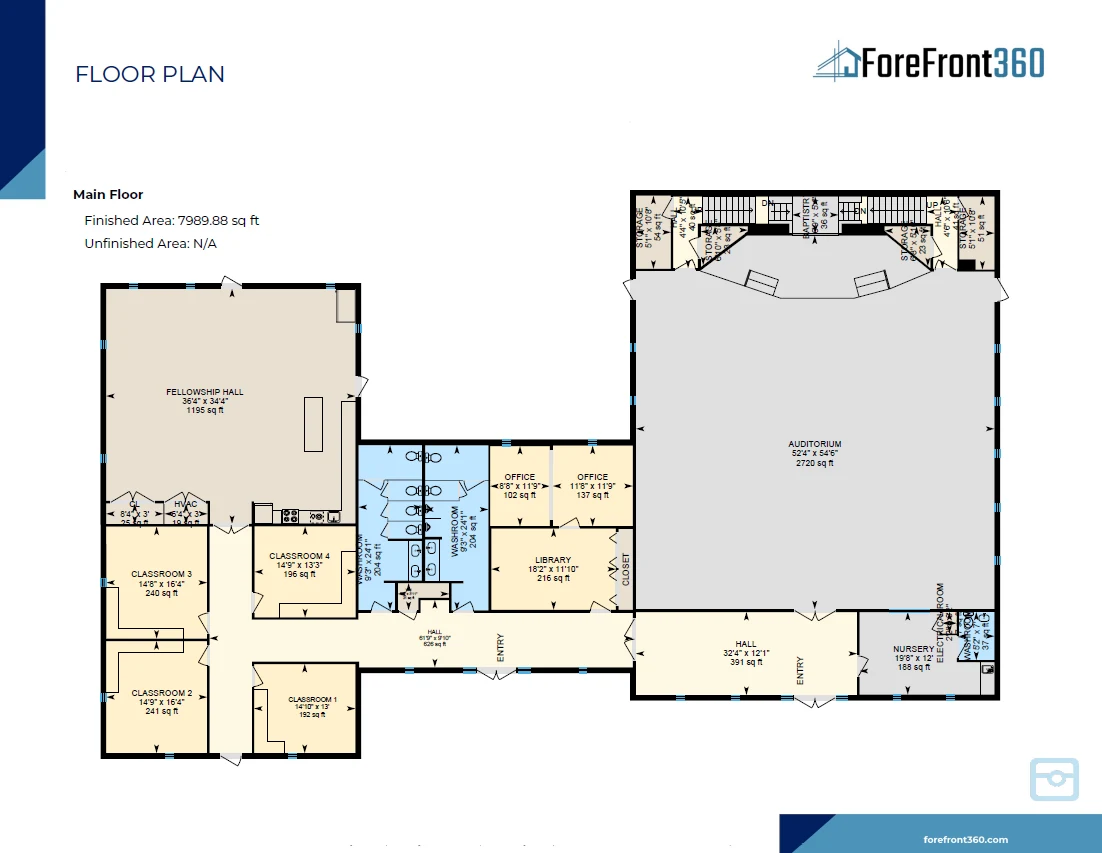 ForeFront360 sample floor plan with labeled spaces