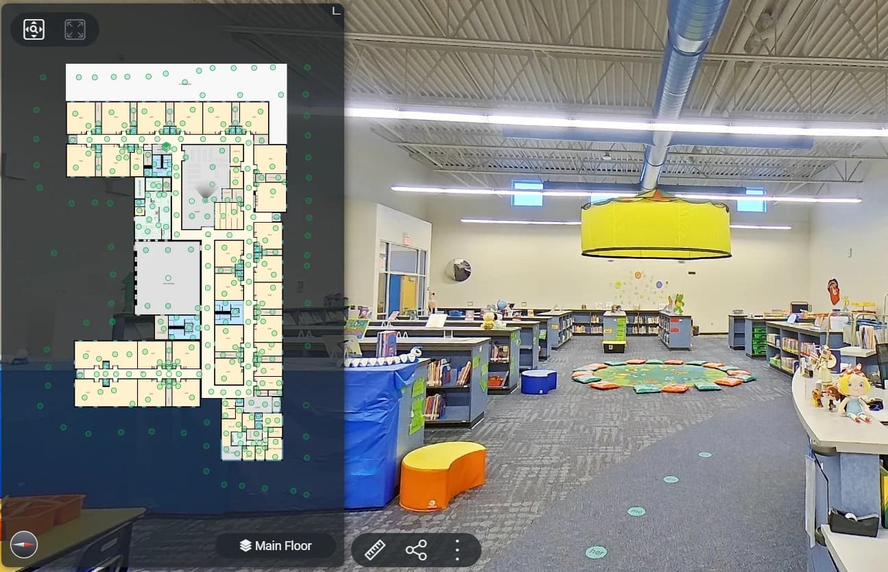 Still image of a classroom virtual walkthrough